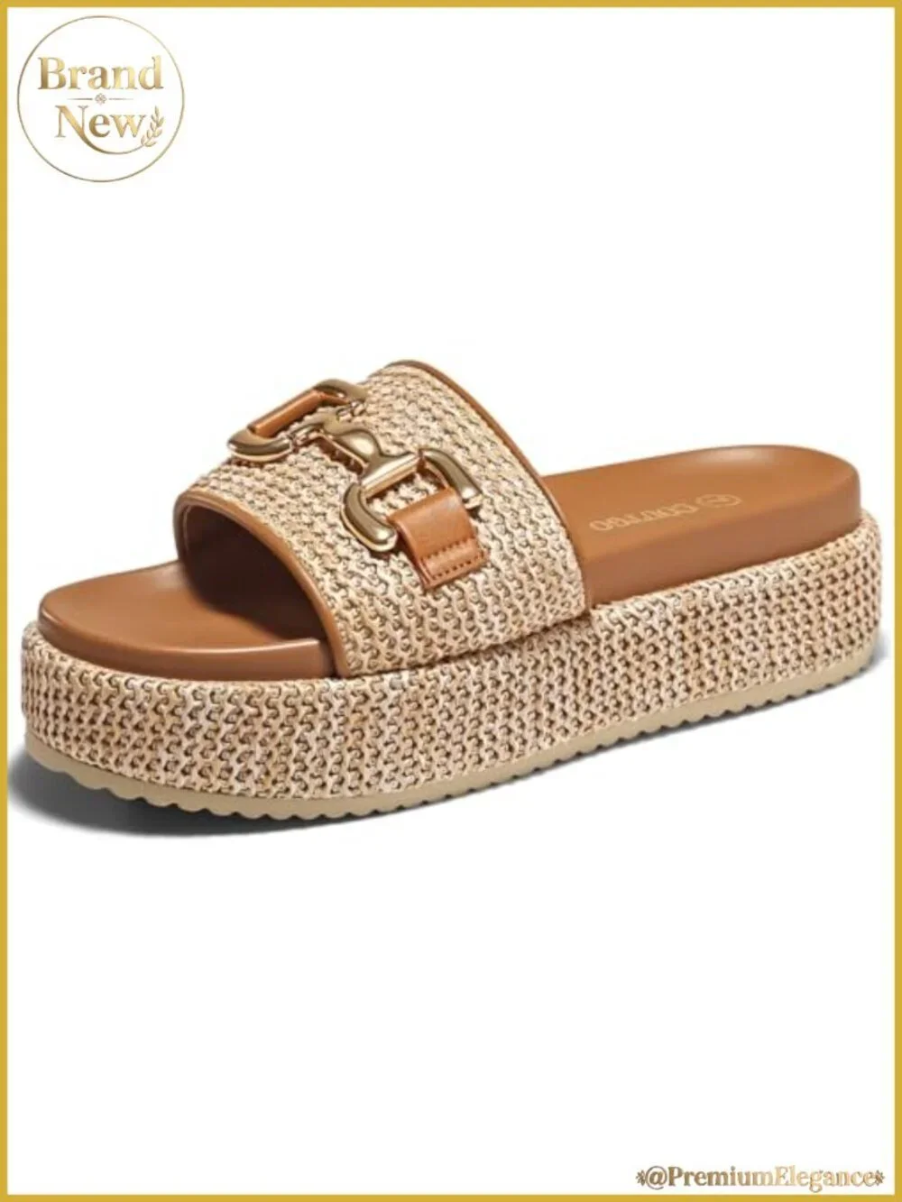 Raffia Platform Espadrille Sandals Open Toe Metal Chain Slip On
